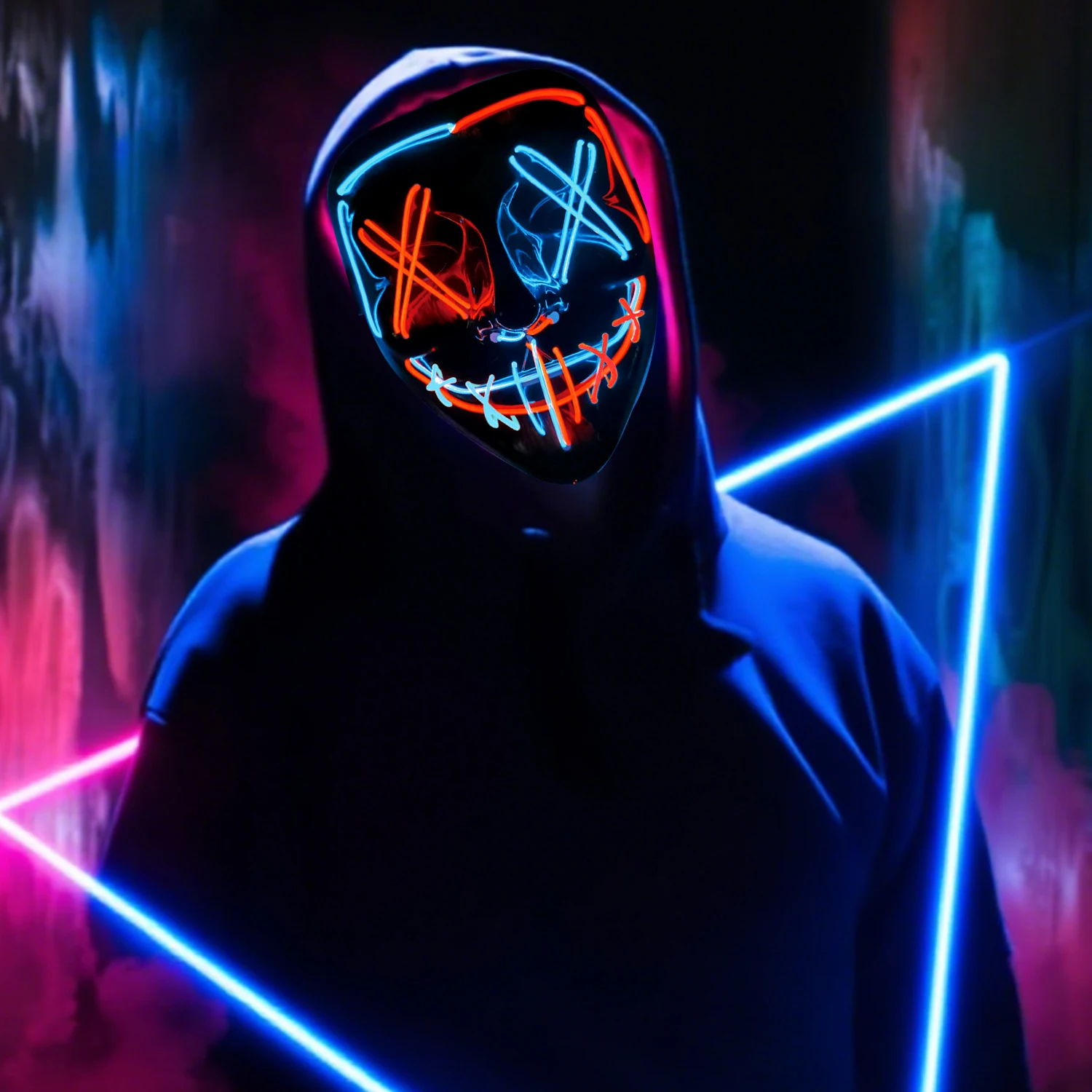 أقنعة الهالوين LED أقنعة متوهجة في الظلام أقنعة الرعب أزياء المهرجان (أحمر + أزرق) هدايا موسمية