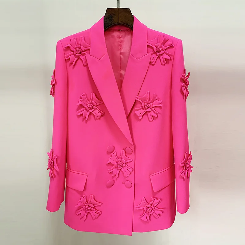 

Ele Floral Embroidery Suit Jaet Heavy Embroidery 3D Decoration Magenta Color Commute Sle Women's Long Sve Coat