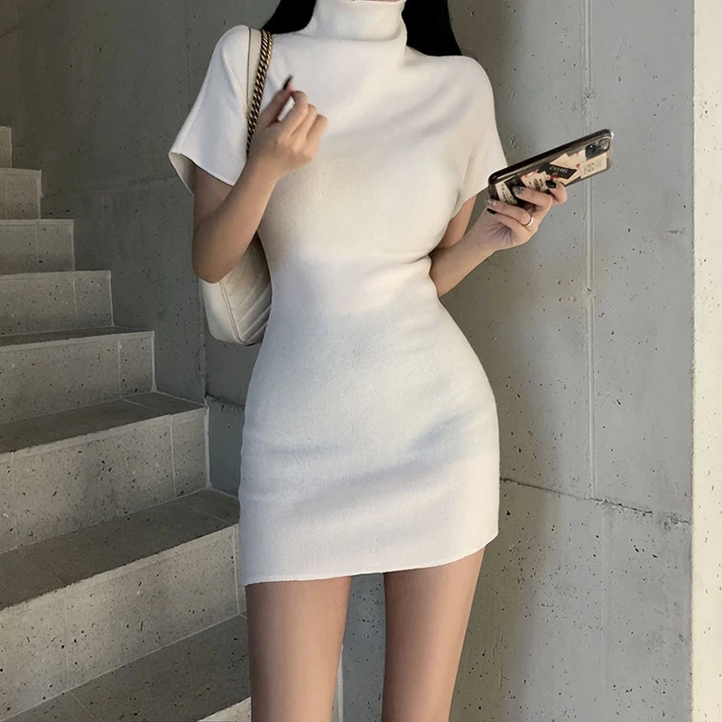 South korea Dongdaemun Comfortable Trendy  Spring Women clothes New Elegant Turtleneck Short sleeve Casual All-matching D...