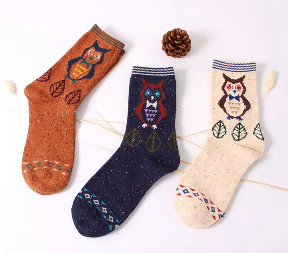 3 Paar/Set Vintage Dicke Kaninchenwollsocken für Damen Retro Winter Harajuku Tiermotive Eule Hirsch Katze Elefant Niedlich Süß – Detail 13