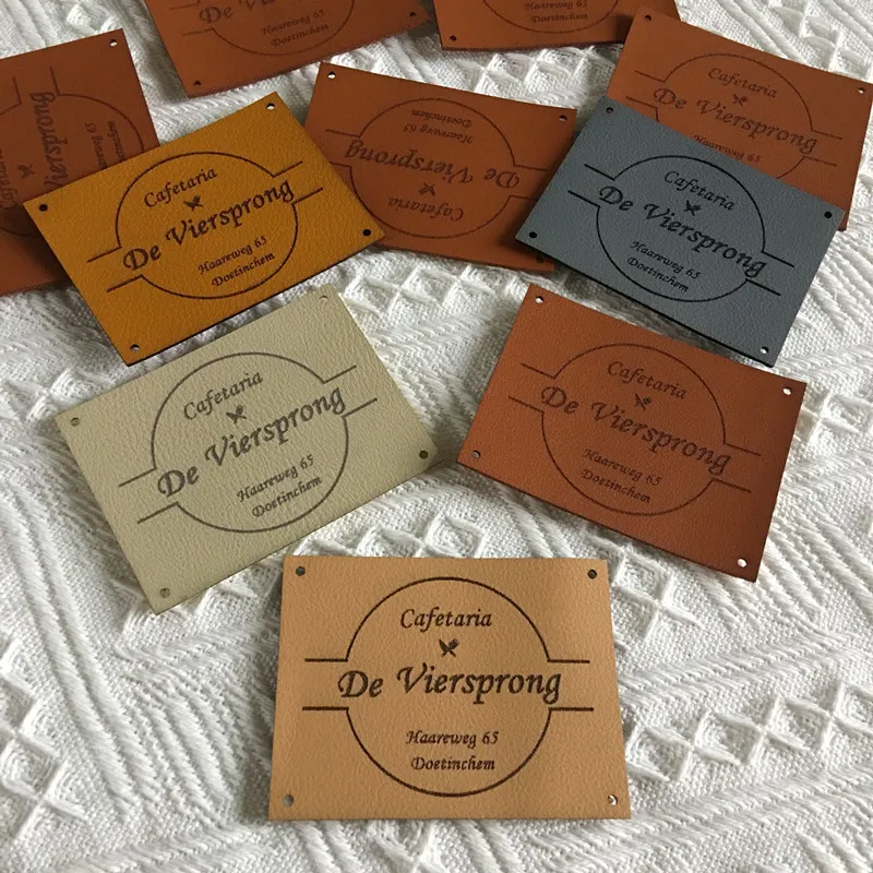 30pcs Leather handmade tag for crafts kniting Customize sewing labels with logo text Personalised square tags for hats clothing