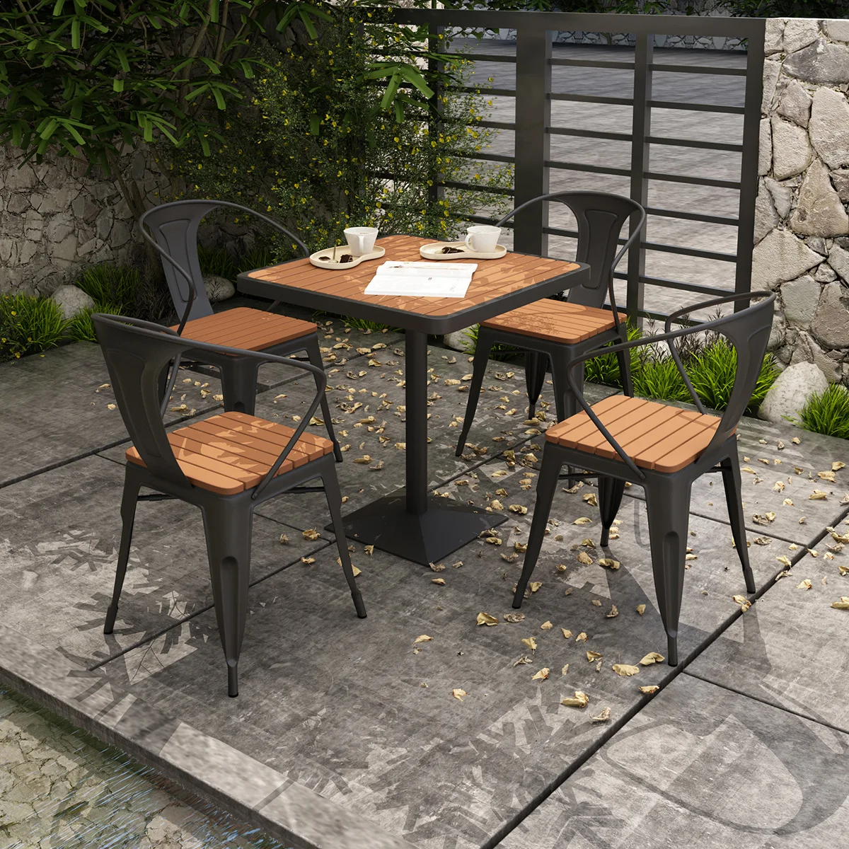 Outdoor night market wrought iron table and chair combination casual retro plastic wood milk tea shop outdoor table and chair
