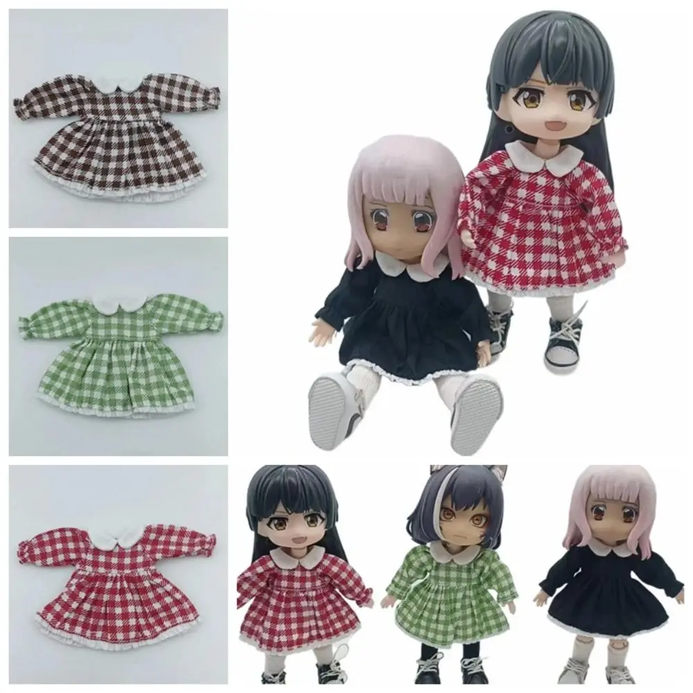 

Dolls Accessories Lotus Leaf Sleeve OB11 Skirt Handmade Decoration Doll Clothes Cotton Plaid Obitsu11 Dresses Children Gift