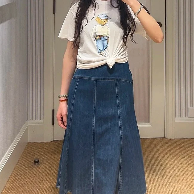 

Летняя хлопковая футболка с круглым вырезом и коротким рукавом для женщин, повседневная, с вышивкой и принтом в виде маленького медведя