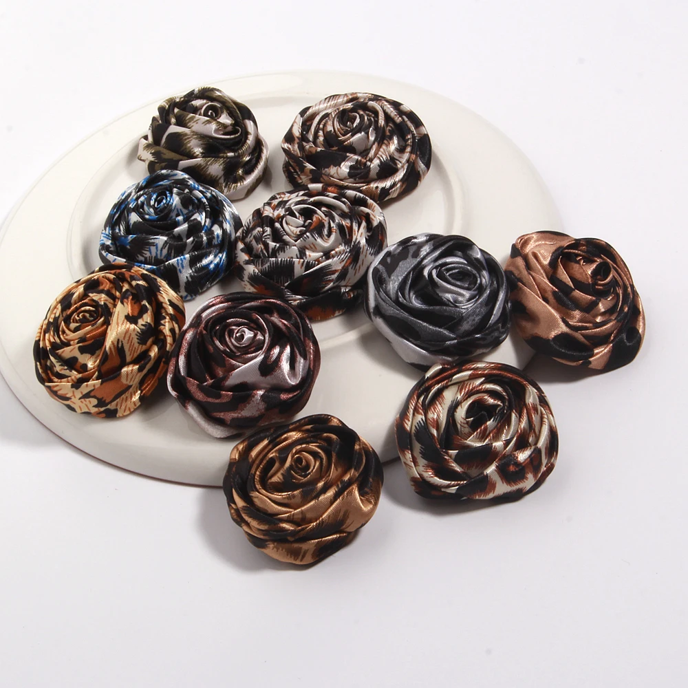 Fabric Leopard Print Rose Bud DIY Handmade Rose Fabric Flower Hair String Necklace Shoes Clothing Baby Girls Hair Accessories