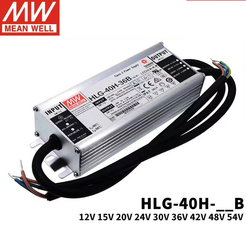 

MeanWell HLG-40H-42B 42 в 0.96A постоянный ток постоянного напряжения 3 в 1, диммирующий драйвер освещения, водонепроницаемый PFC IP67