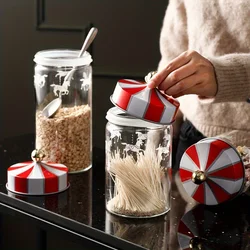 1PCSSealed Storage Jar Glass Transparent Coffee Bean Glass Container Set Christmas Moisture-proof Jar Carousel Glass Food Bottle