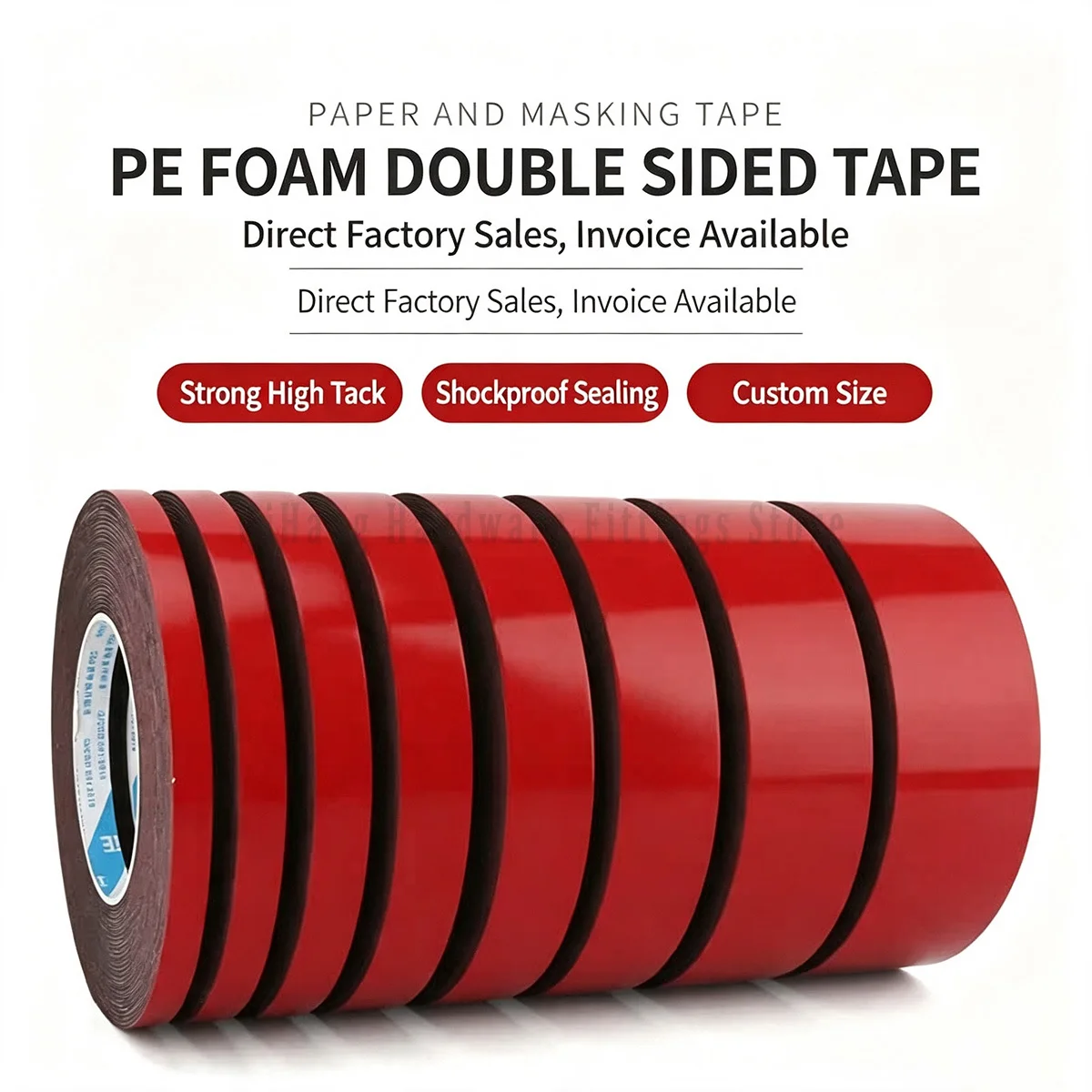PE Foam Double Sided Tape Waterproof Strong Adhesive Mounting for Automotive Sign Nameplate Photo Frame Wall Shockproof Buffer