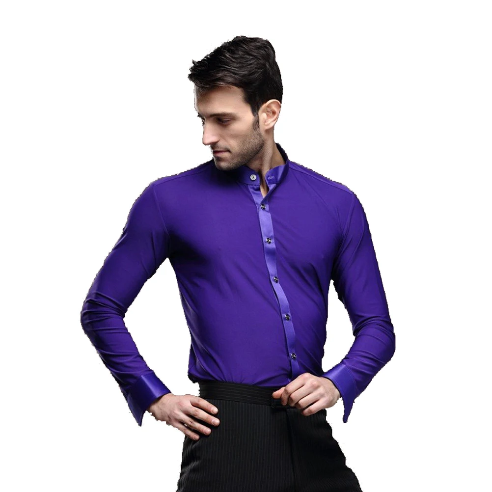 Chemise de danse de salon standard violet pour hommes, chemise latine pour hommes, olympiques de salle de Rh, haut de danse