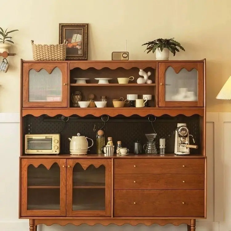 French vintage solid wood side kitchen, vintage storage cabinet, living room integrated wall-mounted  and wine cabinet