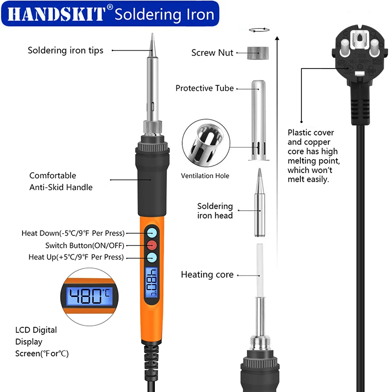 110V/220V 90W Digital Electric Soldering Iron Kit Set Temperature Adjustable Ceramic Heater Soldering Wire Welding Repair Tools