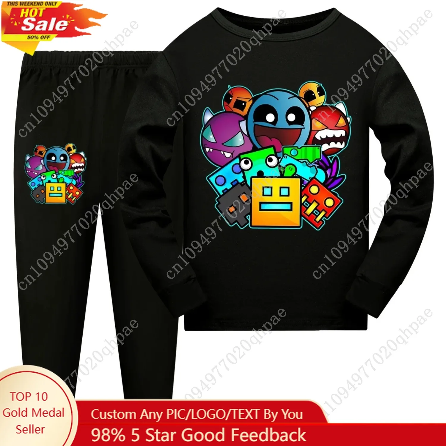 

Geometry Dash Clothes Kids Cartoon Pajama Sets Baby Girls Long Sleeve Tops+pants 2pcs Set Toddler Boys Casual Sleepwear 4-16 Yrs