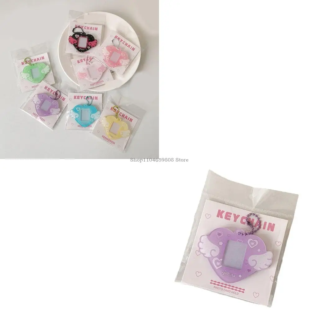 

Portable 1 Inch Photo Holders Photocard Holders with Keychain Heart Wing Hard Card Folder for Students Office Workers