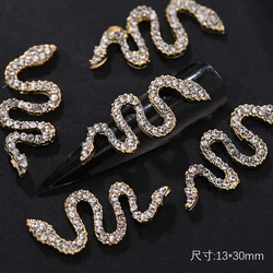 10Pcs 3D Alloy Glitter Diamond Snake Nail Charms Punk Gothic Rhinestone Snake Press on Nails Luxury Gem Jewelry Nail Decorations