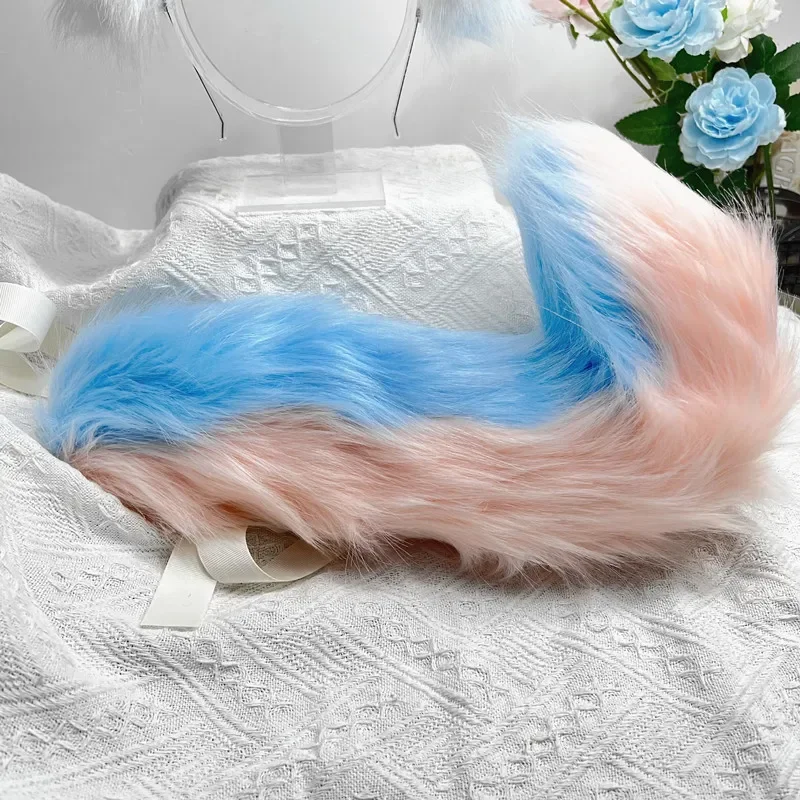 جديد اليدوية الراعي الكلب الأذن الوردي الأزرق الوحش الحدود الكولي آذان الذيل أغطية الرأس لعيد الميلاد هالوين تأثيري فتاة شعر مستعار كليب