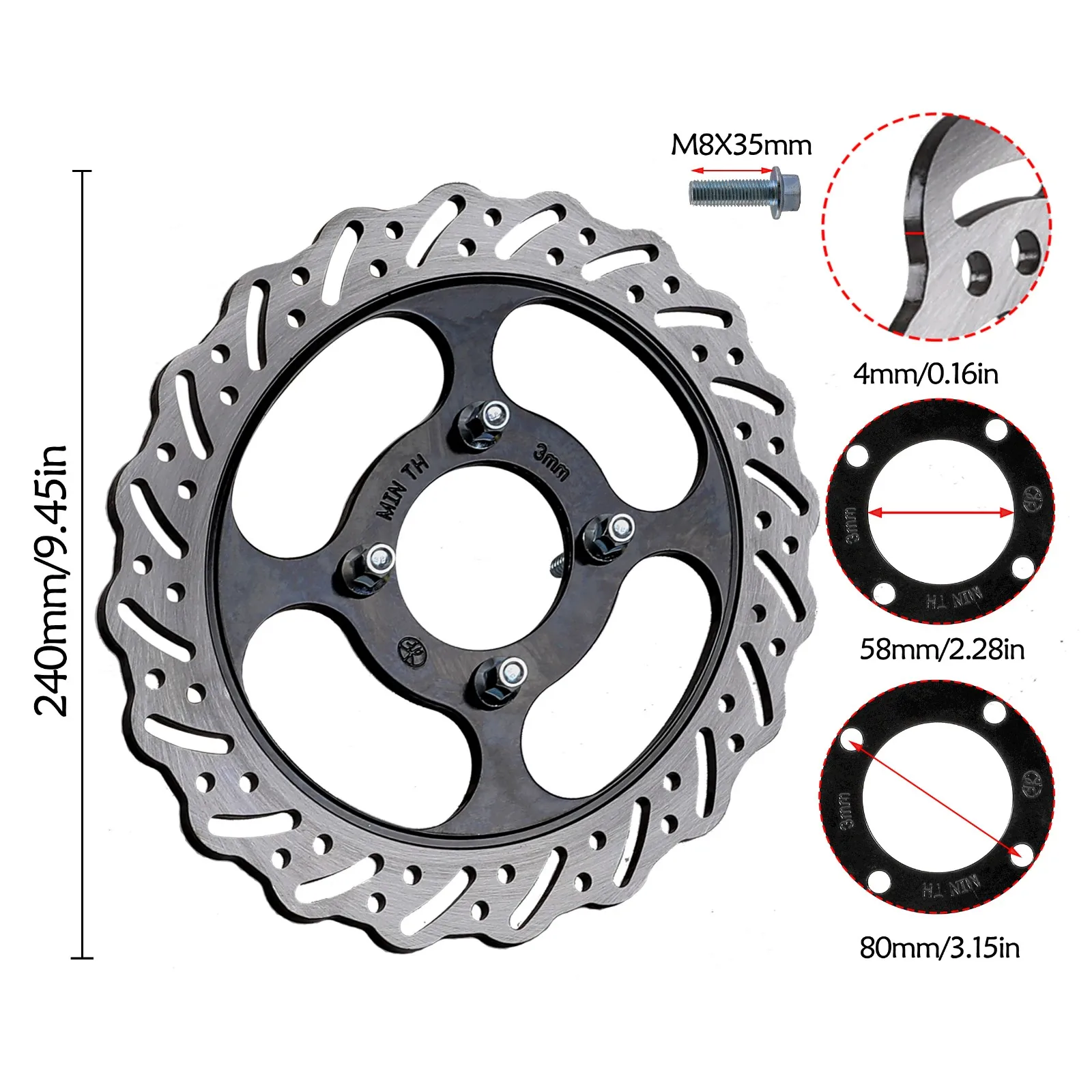 240mm Front Floating Brake Disc Rotor 58mm for Dirt Pit Bike UTV ATV Go Kart Buggy Quad