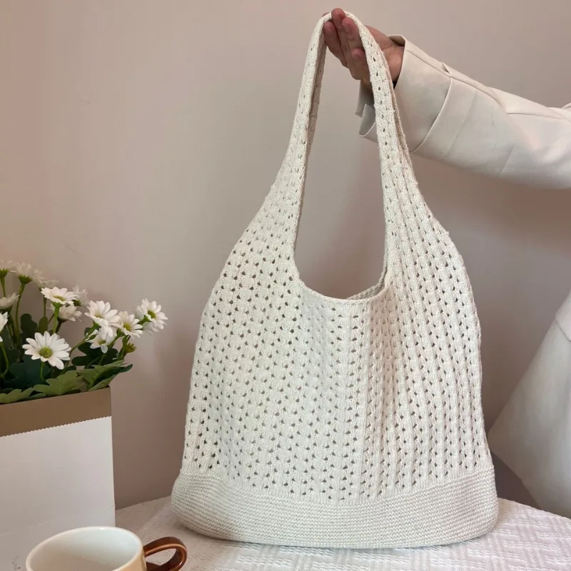 

New Knitted Bag Hand-woven Bag Vintage Tote Bag Shoulder Bag Women's Woolen Handbag Shopping Bag