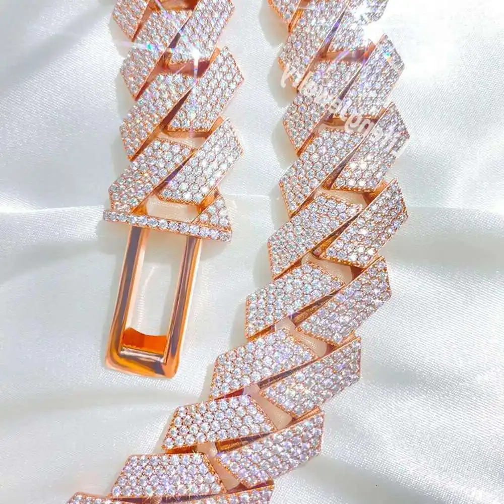 

Кубинское ожерелье из розового золота на заказ, 20 мм, 24 дюйма, 4 ряда, полностью ледяная цепочка в стиле хип-хоп с бриллиантами, муассанитовая кубинская цепочка для мужчин