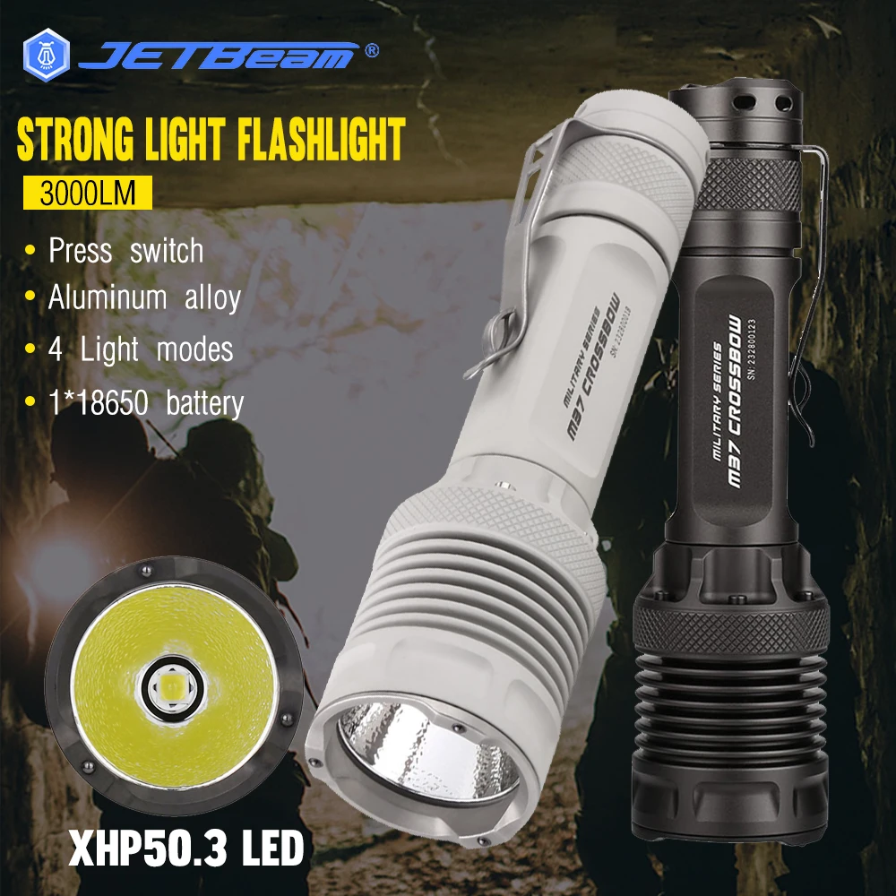 Jetbeam XHP50.3 LED 3000LM 340M Range Flashlight IPX8 Waterproof Lantern Outdoor Camping Patrol Night Run SOS Lamp