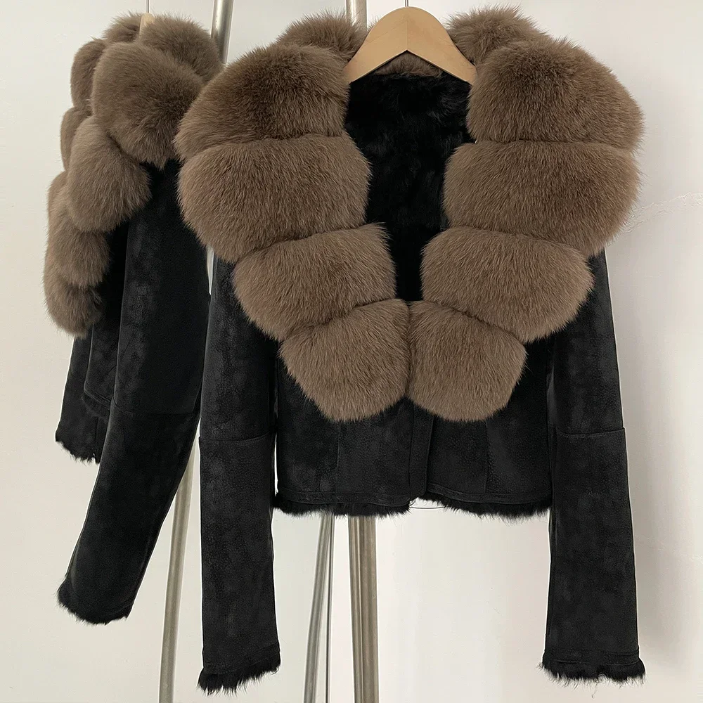 Frauen Natürliche Fuchs Pelz Kragen Mantel 2025, Herbst Winter Neue Pelz Jacke Mode Wildleder Kleidung Echt Kaninchen Pelz Liner Dünne Weibliche