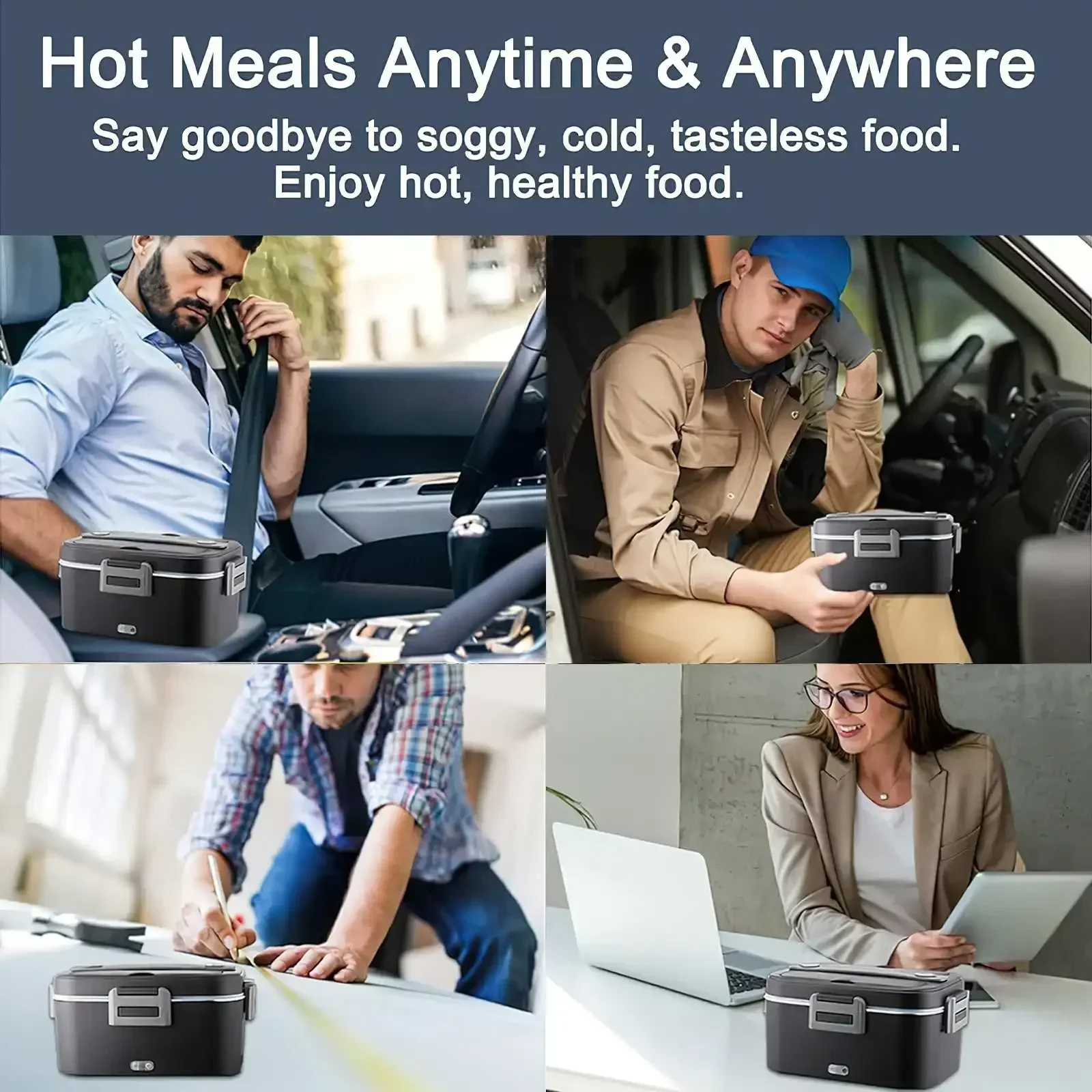 Electric heated lunch box 75W stainless steel detachable 1.8 L heating bowl 12V/24V/220V, car/truck/office dining box