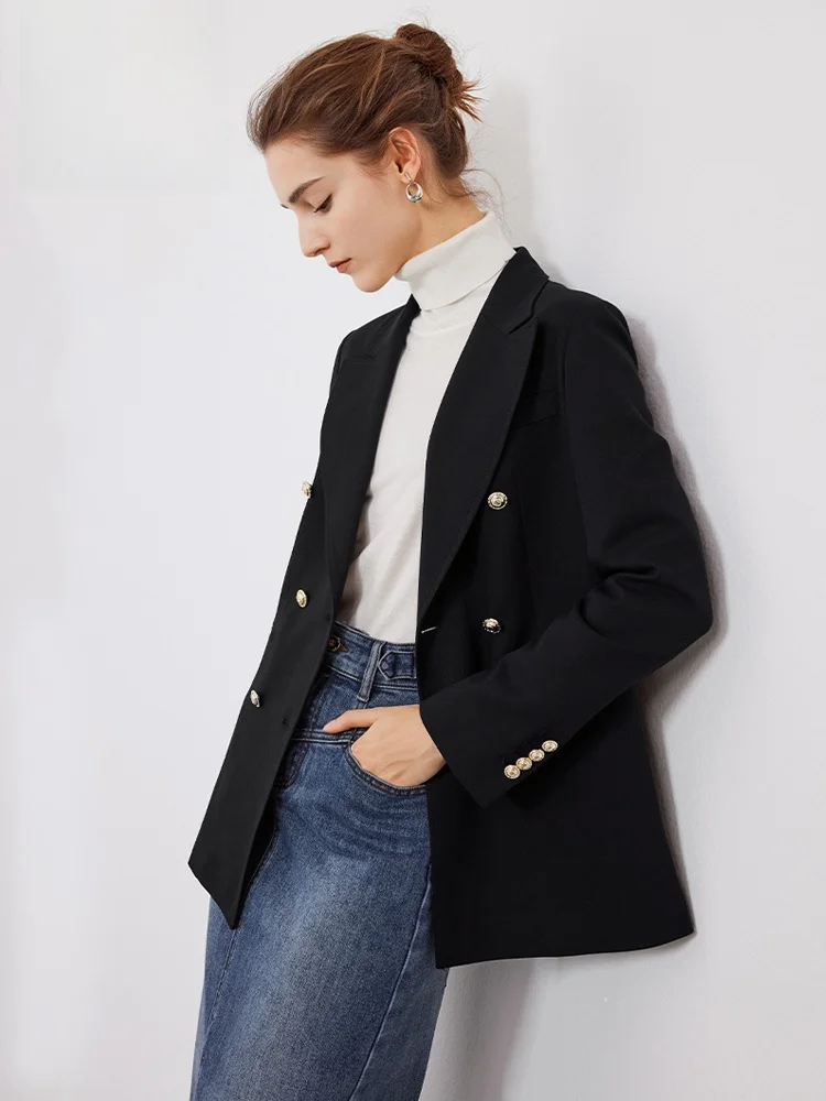 

Женский деловой костюм Navigare средней длины, черный, из эластичной шерстяной смеси, однобортный, с длинными рукавами, прямого кроя