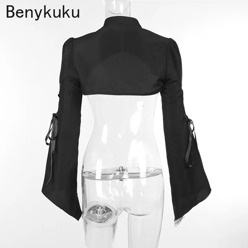 Vintage Gothic Shrug Smock Coat Women Aesthetic Fairycore Grunge Puff Sleeve Crop Top Y2k Punk Palace Style Indie Clothes Bolero