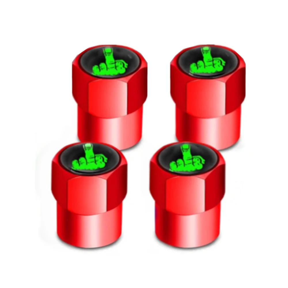 4x Red Green Middle Finger Tire Valve Stem Caps Wheel Tire Air Valve for 4Runner Tacoma Silverado Ram Sierra Ranger Yukon F150