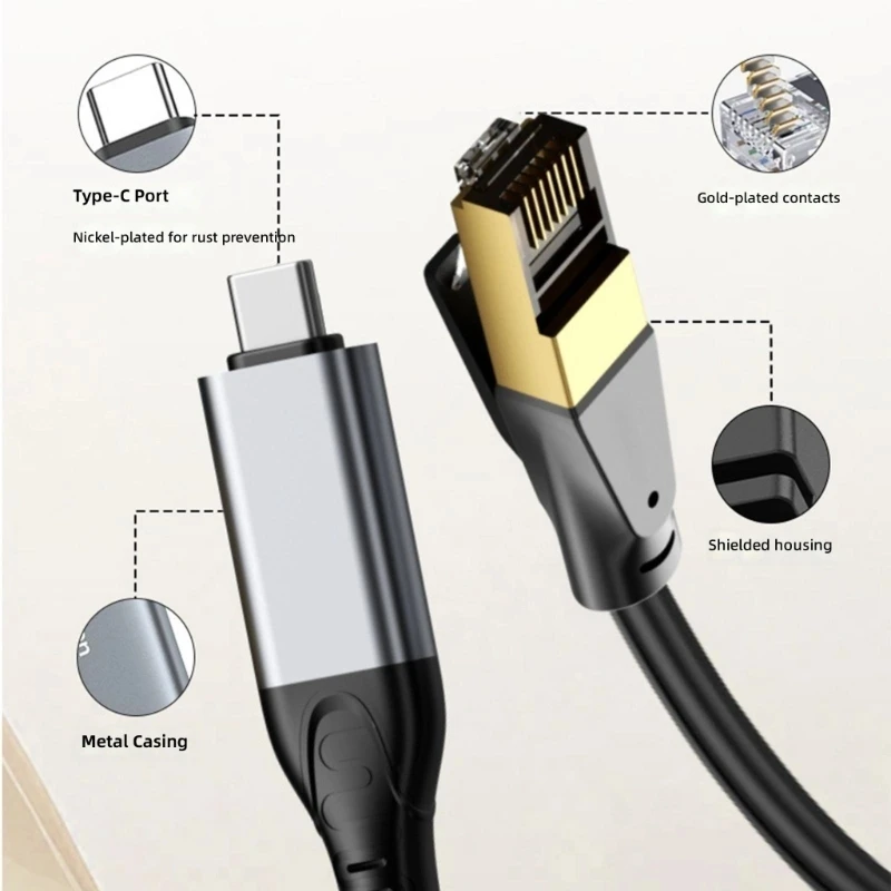 USB C To RJ45 Ethernet Adapters Cable Fast Gigabit Speed For Laptop Plugs And Play No Driver Need