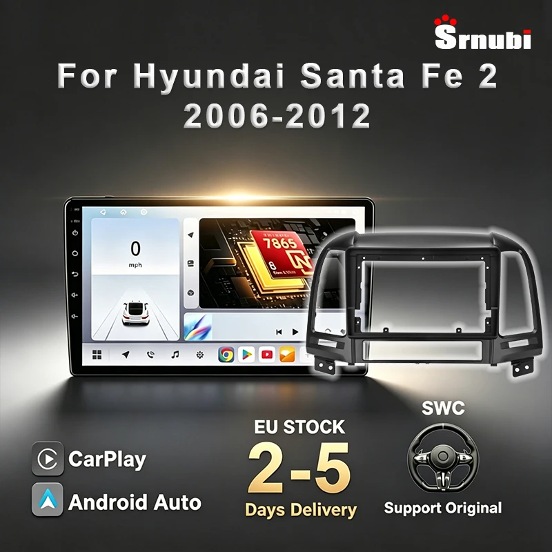 Srnubi 2 Din pour Hyundai Santa Fe 2 2006-2012, navigation GPS, autoradio Android, unité centrale multimédia, Carplay, WIFI, 4G, bouton lumineux, prise en charge SWC, Bluetooth 5.4, systèmes intelligents automobiles, accessoires