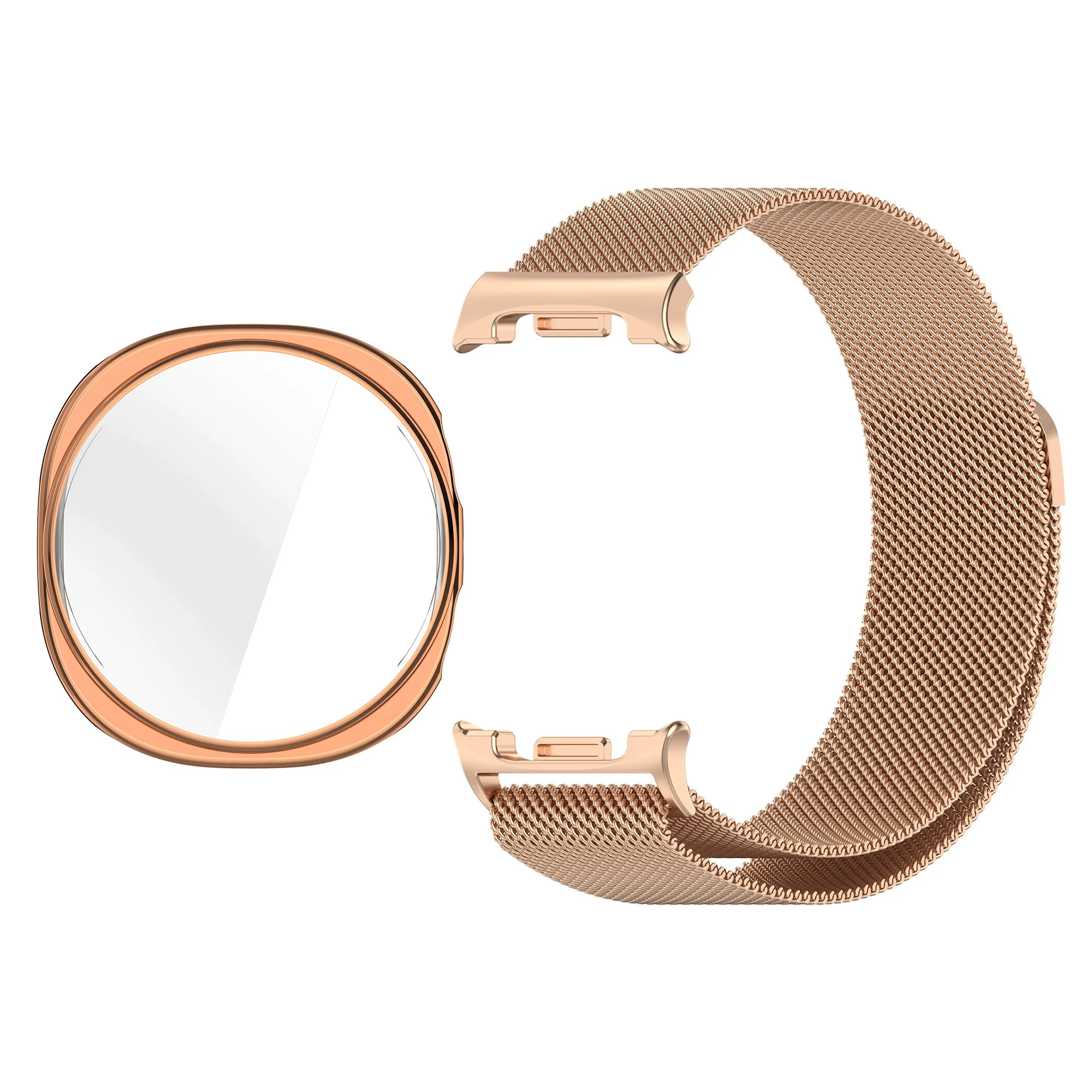 

For Samsung Galaxy Watch8 40mm Magnetic Strap Milanese Stainless Steel Watch Band with TPU Case - Rose Gold