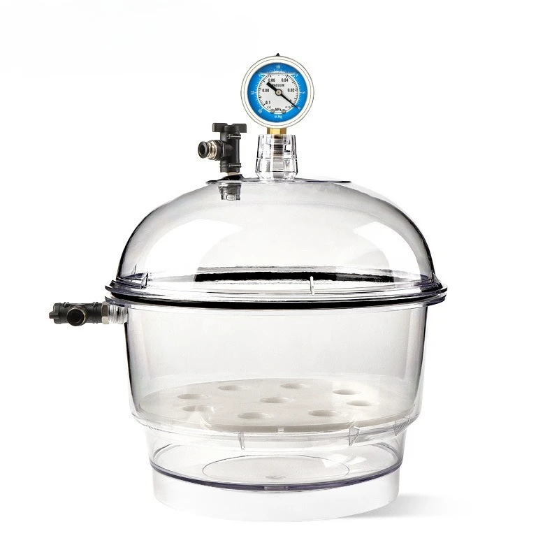 

150/250/400Mm plastic vacuum double valve laboratory transparent vacuum drying dish