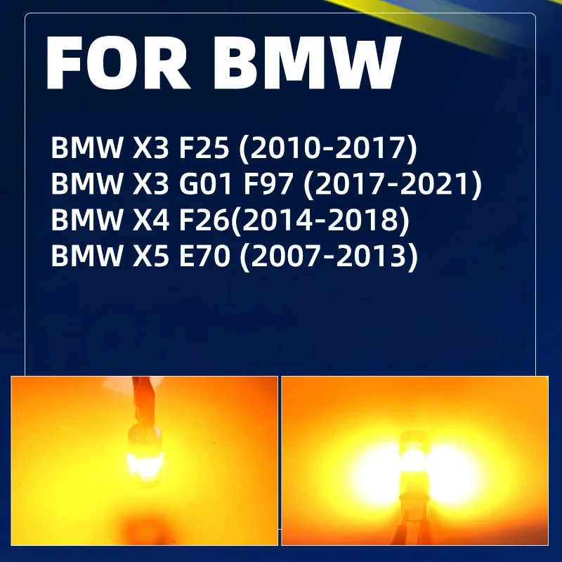 2pcs Car LED Turn Signal Lights Bulbs Amber For Front/Rear Direction Indicator Lamp Bulbs For BMW X3 F25 G01 F97 X4 F26 X5 E70