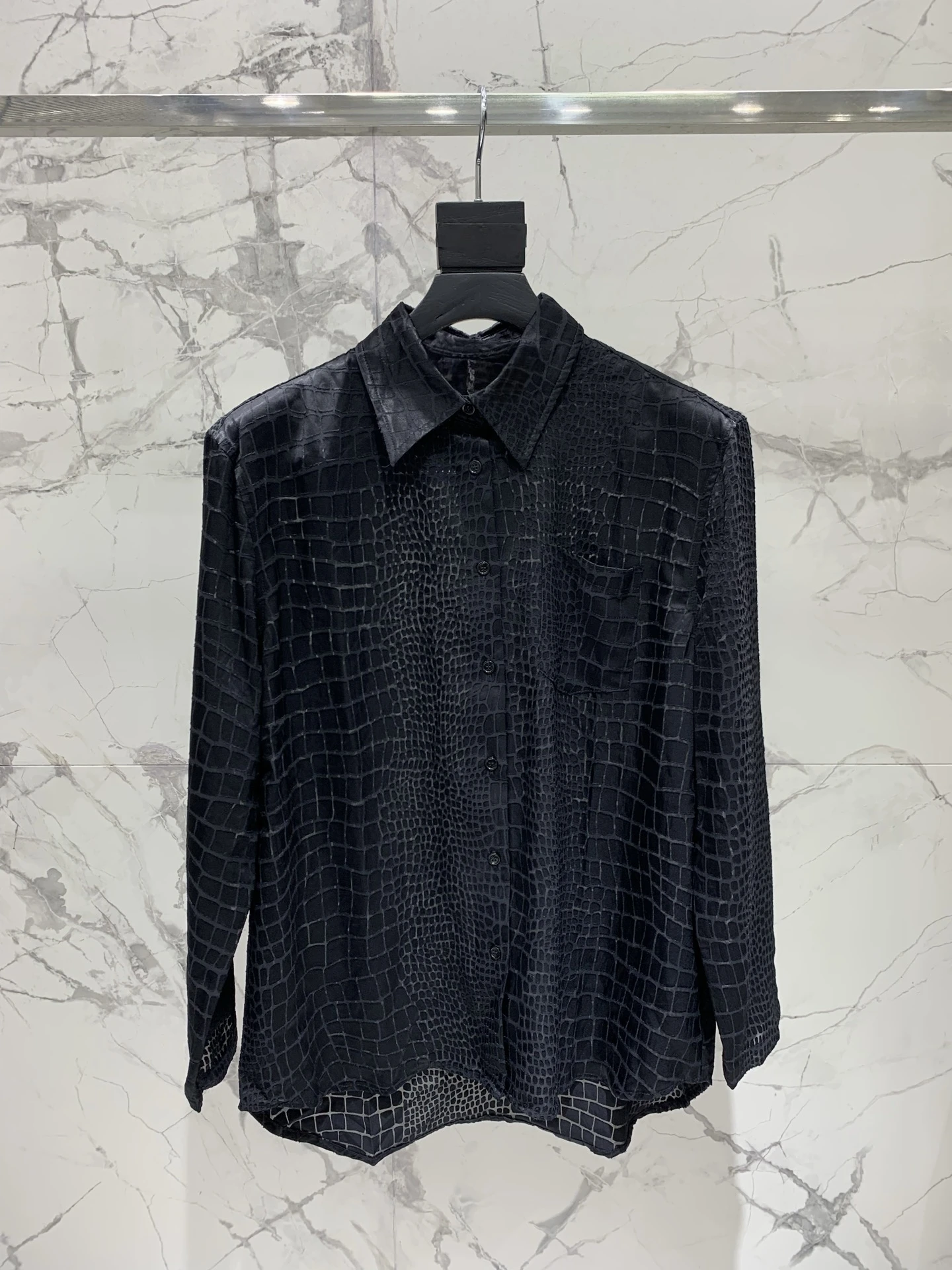 

Ретро-рубашка класса люкс с крокодиловой текстурой и вышивкой, свободного кроя, стройнящая, модная, для женщин, в деловом стиле, с обычным длинным рукавом