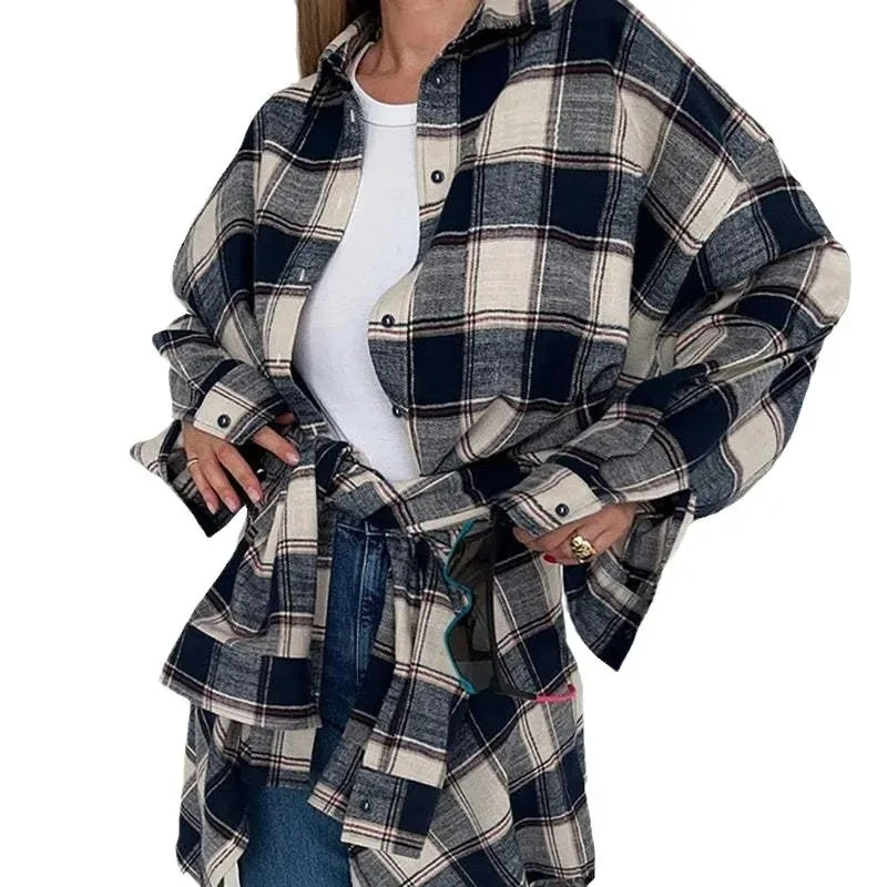 

Spring/Autumn New Arrival Women Checkered Long Sleeve Shirt Loose Casual Lazy Style Oversize Shirt Large Square Shirt Jacket