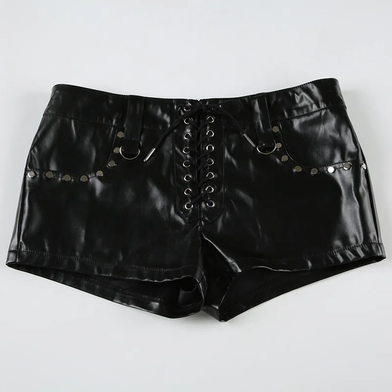 Short moulant en cuir Pu pour femmes, bretelles Sexy, mode automne et hiver, taille basse, butin