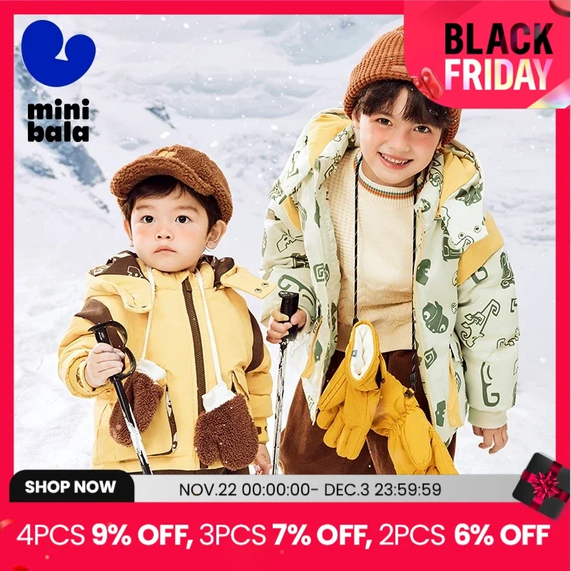 Mini Bala Workwear Down Jacket for Boys and Girls Winter Baby Warm Three-Proof Children's Down Jacket.