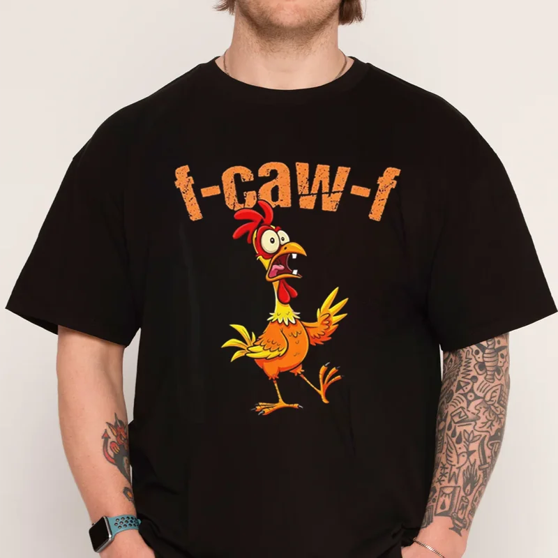 

Мужская мотоциклетная футболка с забавным куриным мемом и рисунком I-Caw-I Rooster — свободная повседневная футболка в стиле ретро с короткими рукавами