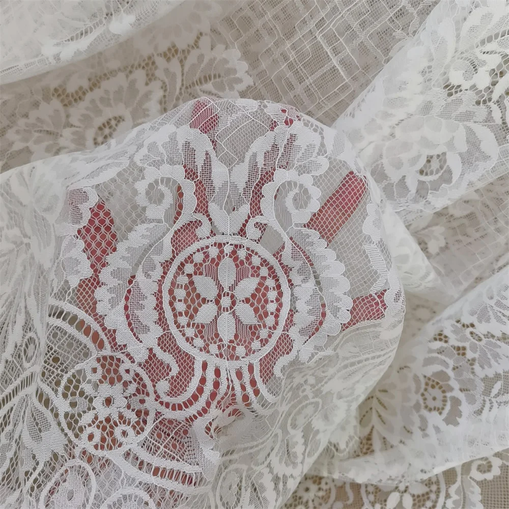 Off White Chantilly Lace Fabric Luxury African Florals Elegant 1 Piece 3 Meters Length Wedding Dress Fabric