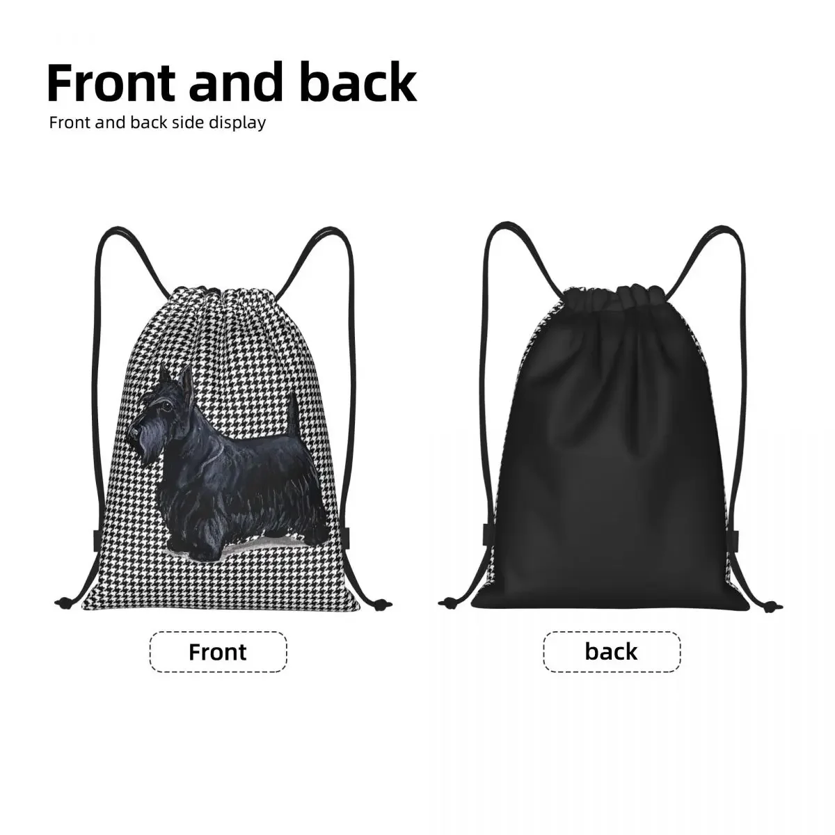 Scottish Terrier Houndstooth Drawstring Backpack Women Men Sport Gym Sackpack Foldable Pet Scottie Dog Training Bag Sack