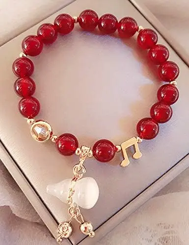 Popular Red Pomegranate Round Beaded Bracelet White Gourd Pendant Bracelets for Women Birthday Party Jewelry Gift