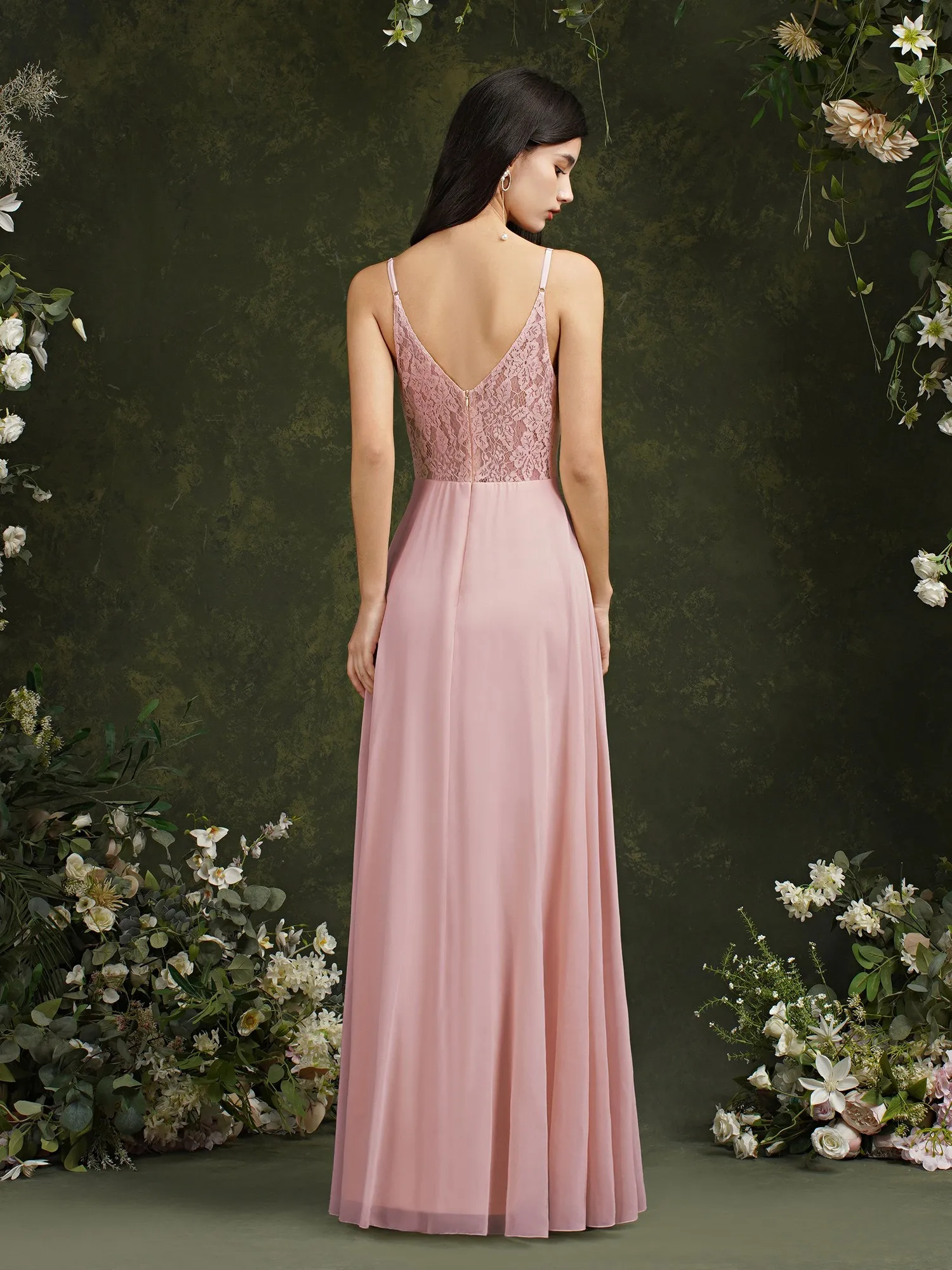 New Long Formal Bridesmaid Dress Evening Dresses With V Neck Elegant Sleeveless Lace Back Party Prom Gowns Robe De Soiree Longue