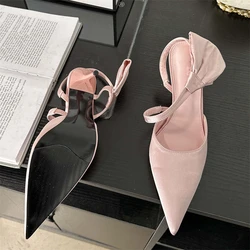 Eilyken Spring Fashion Pleated Hollow Women Pumps Pointed Toe Low Thin Heels Elegant Party Slingbacks Mule Sandalias De Mujer