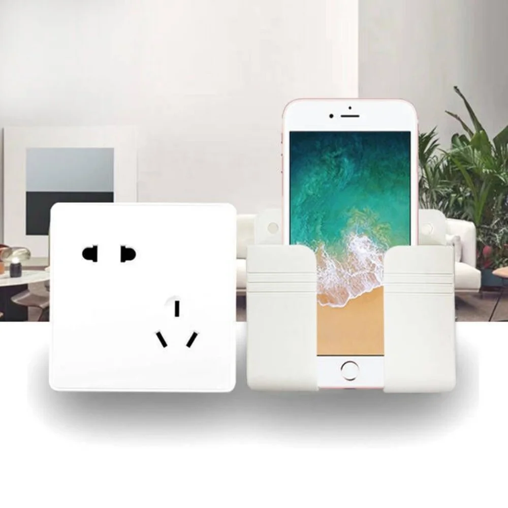 2/4/8Pc Wall Mounted Mobile Phone Stand Storage Box Multifunction Punch Free TV Remote Control Mobile Phone Plug Charging Holder image 4