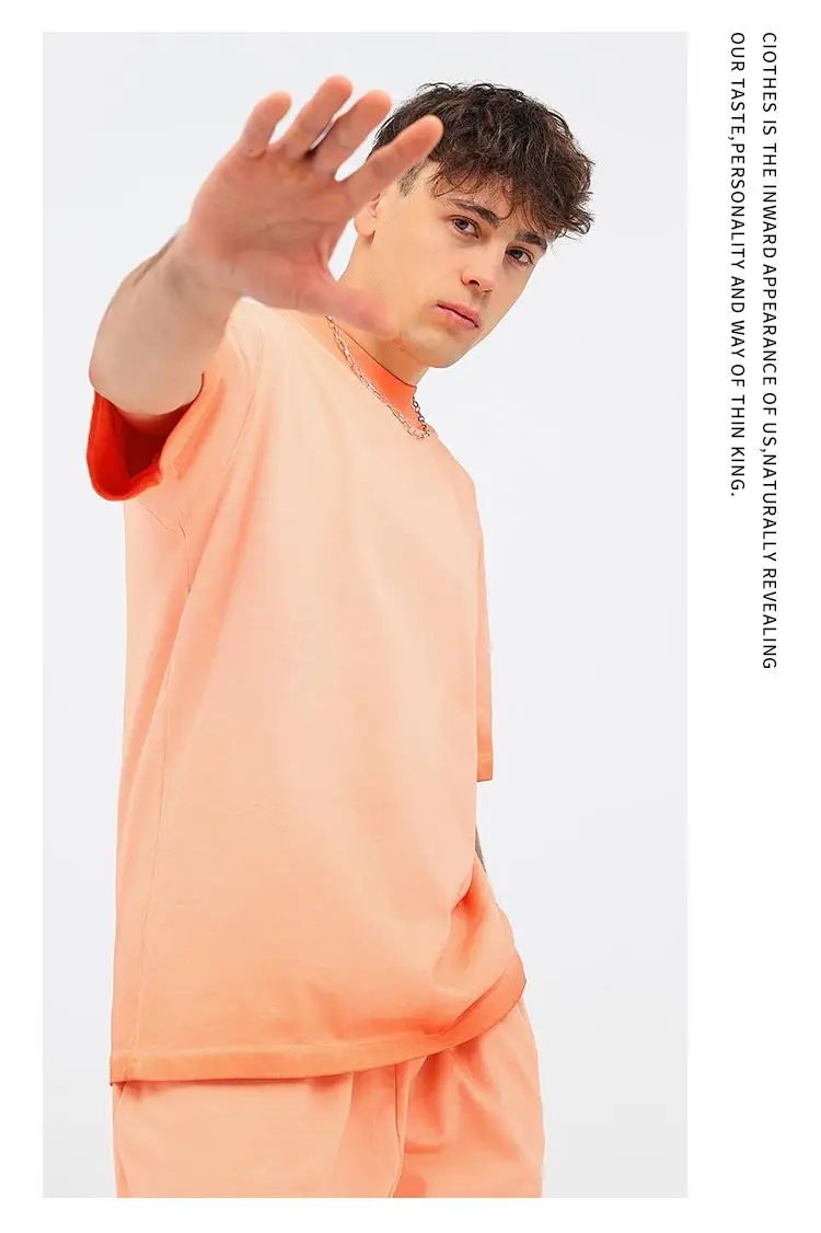 260Gsm Custom LOGO  Gradient Washed Heavy Weight T shirt for Men Women Cotton Loose O-Neck Oversized Tee Men's Korean  Vintage