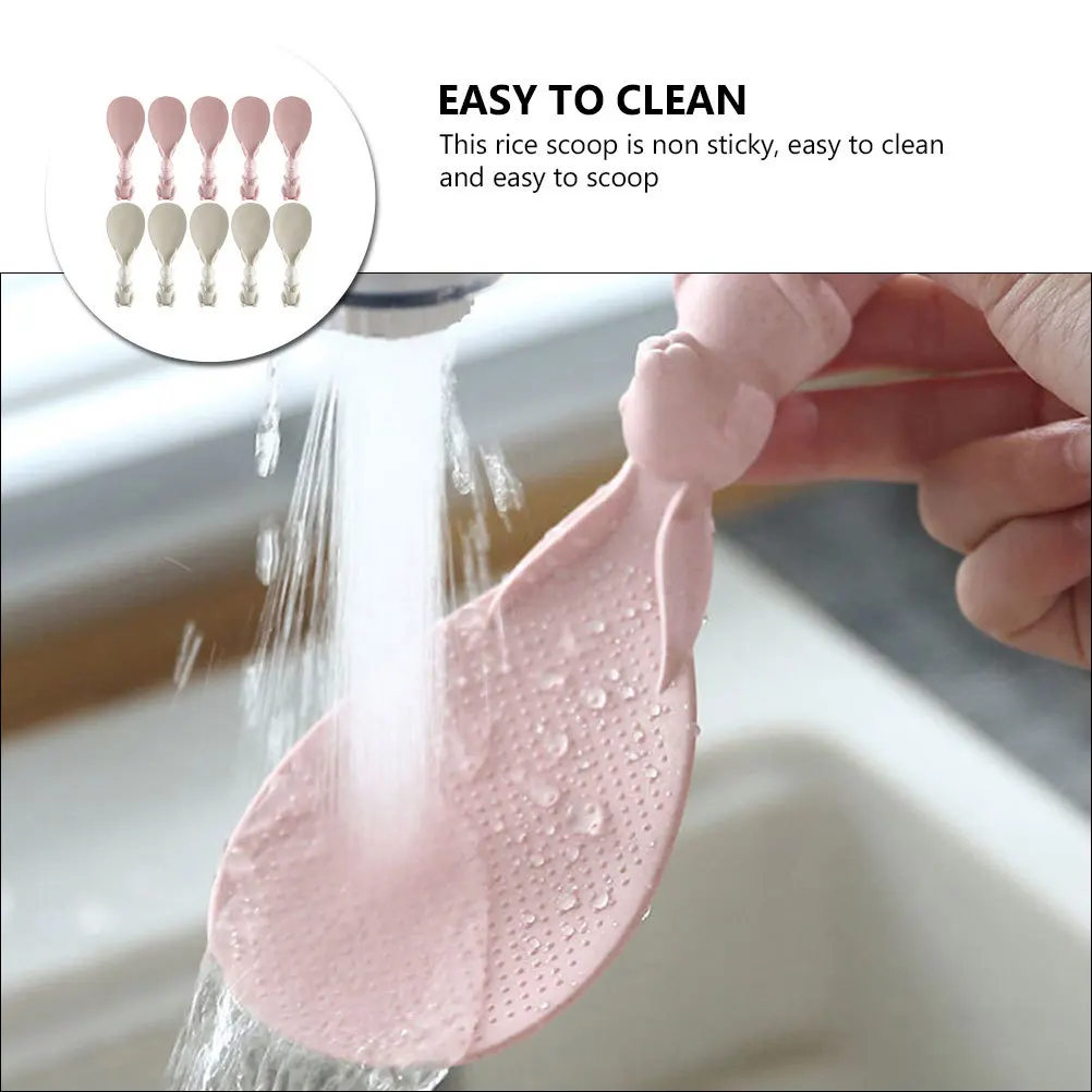 ملاعق أرز غير لاصقة 10 قطعة من قش القمح PP مغرفة لطباخ الأرز مجاذيف وجبة بسيطة صديقة للبيئة مجموعة أدوات المطبخ