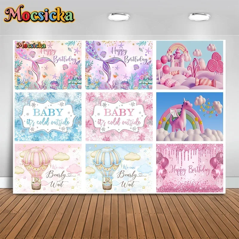 Mocsicka Birthday Photography Background Pink Mermaid Tail Seashell Decor  Gender Reveal Girls Birthday Party Backdrop