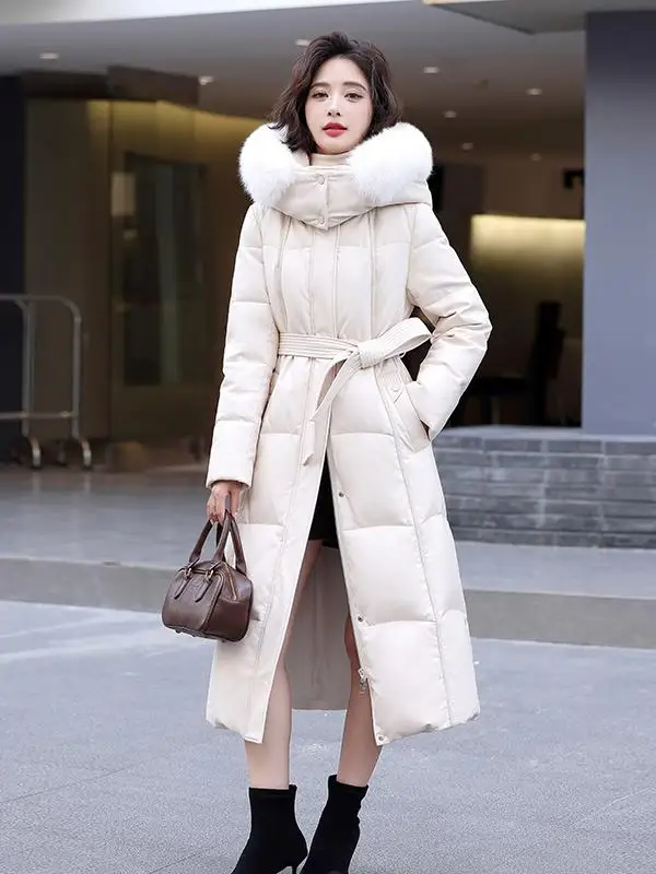

Real Leather down Jaet Women's Mid-Length Thiened Fur Collar Winter New Sle eepskin Coat Commute Sle Zipper Clo...