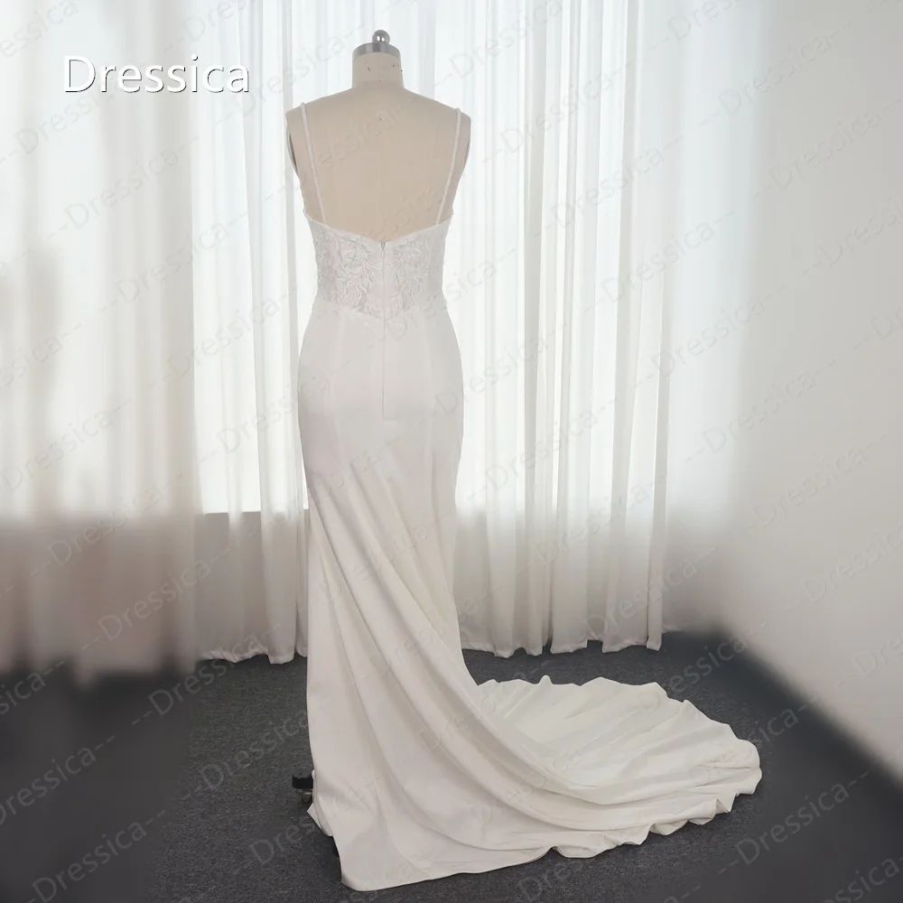 Cinta de espaguete bainha crepe vestido de casamento com perna splt na saia elegante simples vestido de noiva 2023 nova tendência