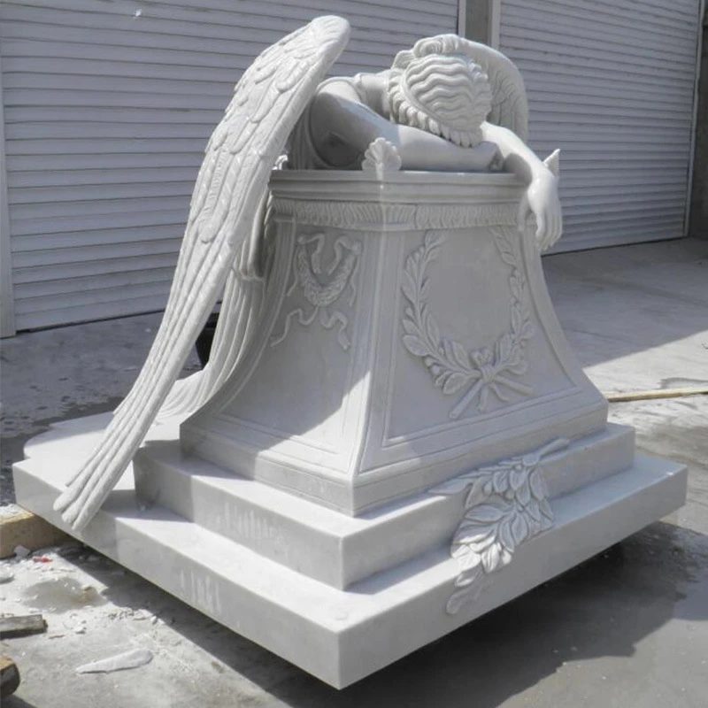 Garden patio decorative tomb stone white statue angel memorial marble benches